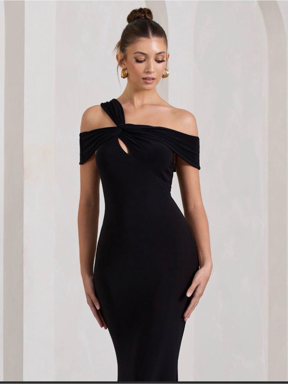 Black Strappy Asymmetric Cut-Out Maxi Dress -Large